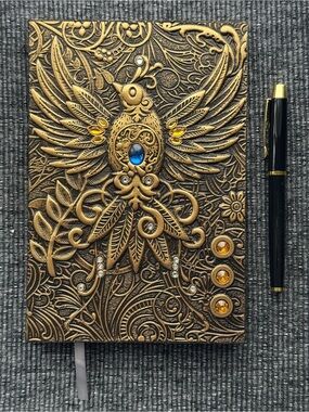 Phoenix Embossed Faux Leather Journal Set w/ Gold Pen